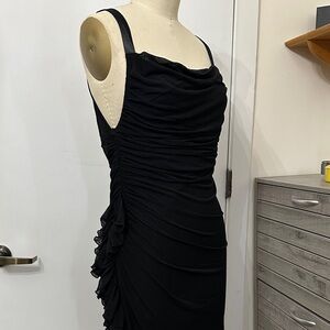 Anthropologie Black Ruched Mini Dress